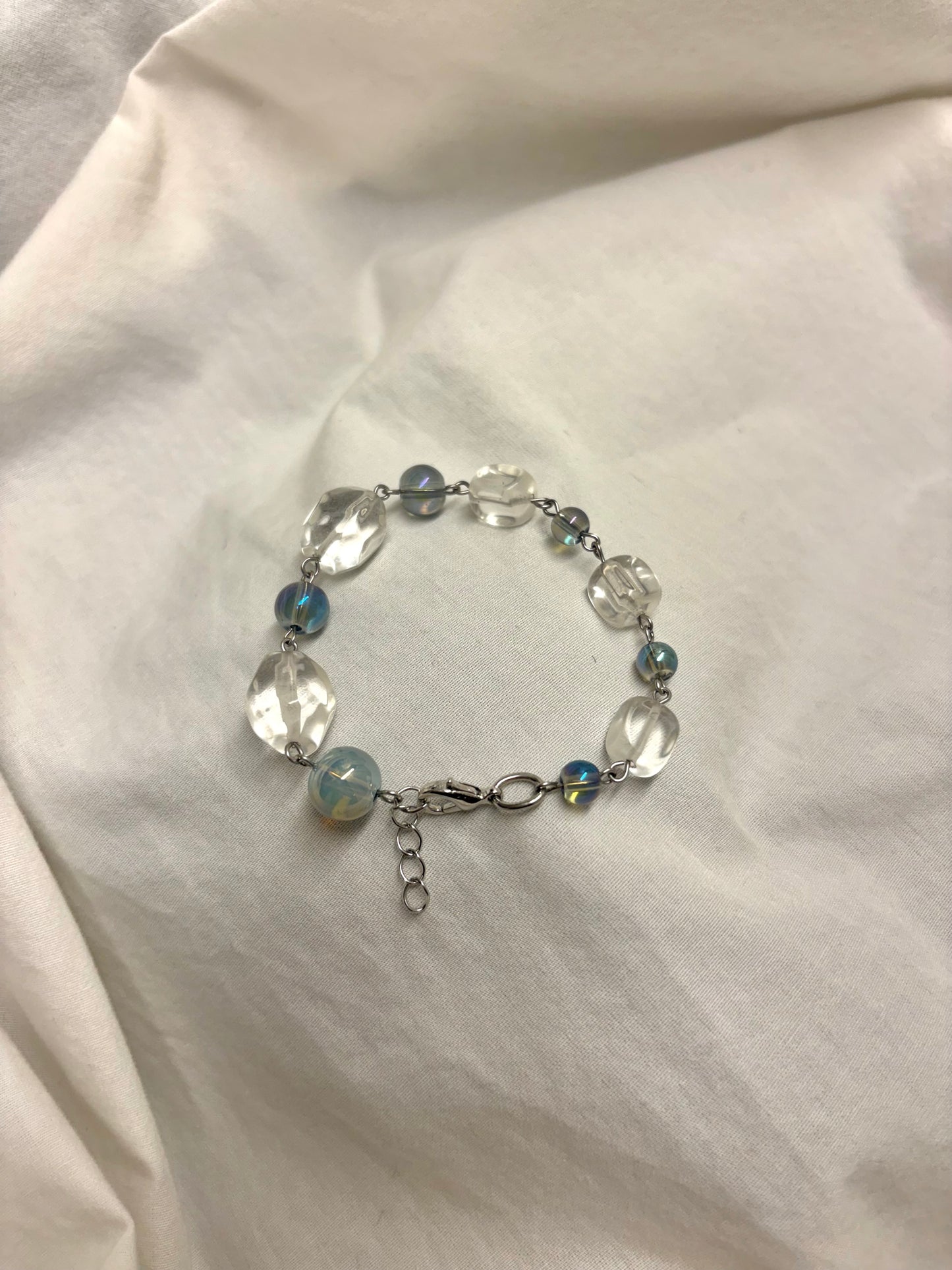 Blue Glass Silver Glass and Crystal Beads Beaded Bracelet