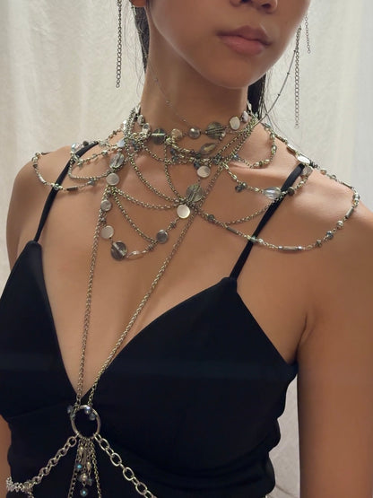 Body Jewelry Shoulder and Torso Two-Set Silver and Blue Pieces