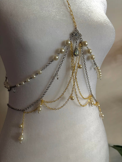 Body Jewelry Mixed Metal Torso and Waist Set with Pearl Details