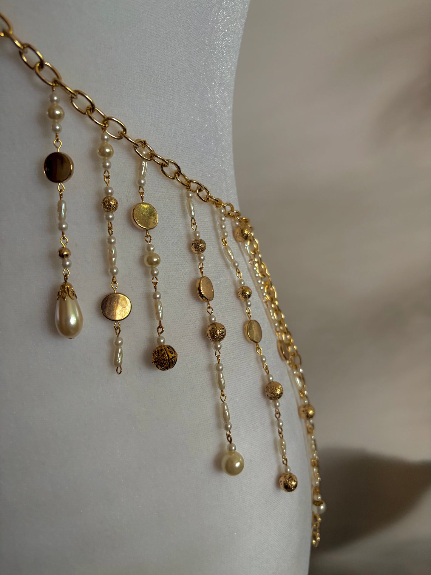 Body Jewelry Shoulder, Torso, and Waist Set with Dangling Chain Belt and Resting on Shoulders