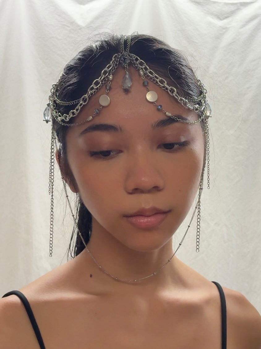 Headpiece: Silver and Blue Dainty Long Piece