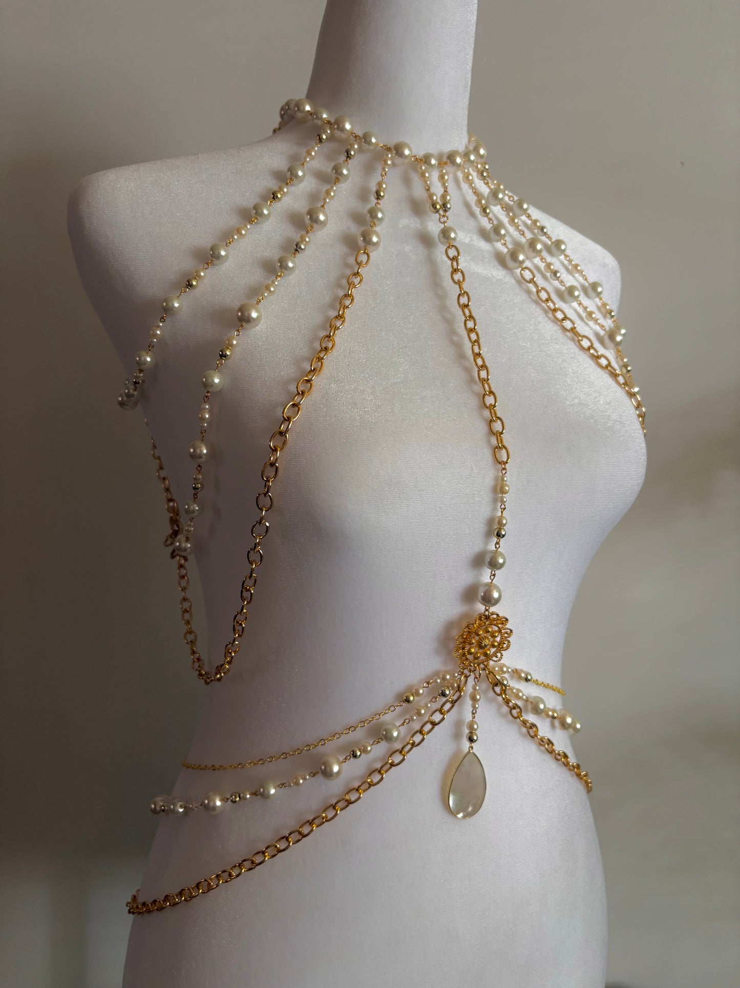 Body Jewelry Shoulder, Torso, and Waist Set with Delicate Pearl Details