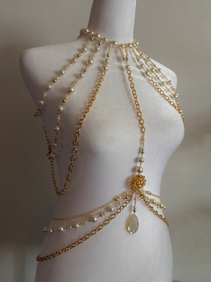 Body Jewelry Shoulder, Torso, and Waist Set with Delicate Pearl Details