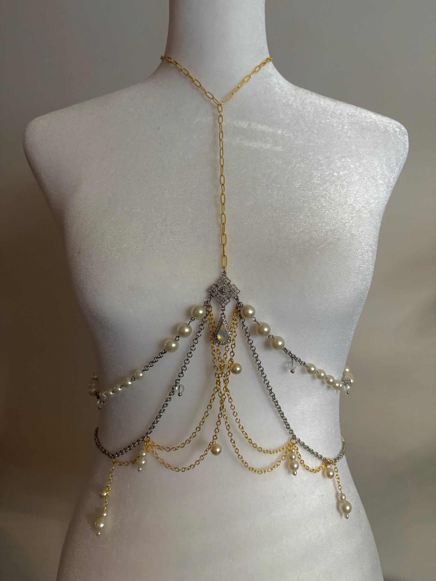 Body Jewelry Mixed Metal Torso and Waist Set with Pearl Details