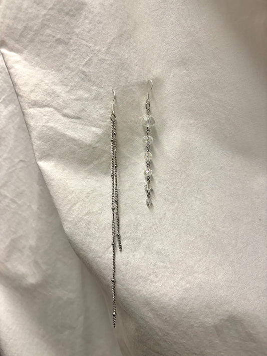 Mismatched Crystal and Silver Chain Earrings