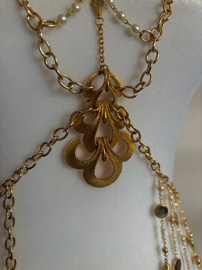 Body Jewelry Shoulder, Torso, and Waist Set with Dangling Chain Belt and Resting on Shoulders