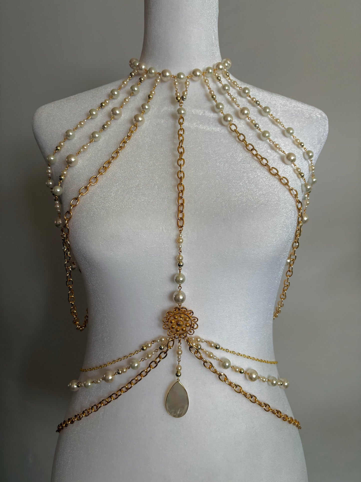 Body Jewelry Shoulder, Torso, and Waist Set with Delicate Pearl Details