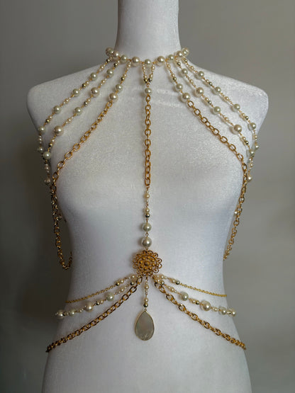 Body Jewelry Shoulder, Torso, and Waist Set with Delicate Pearl Details