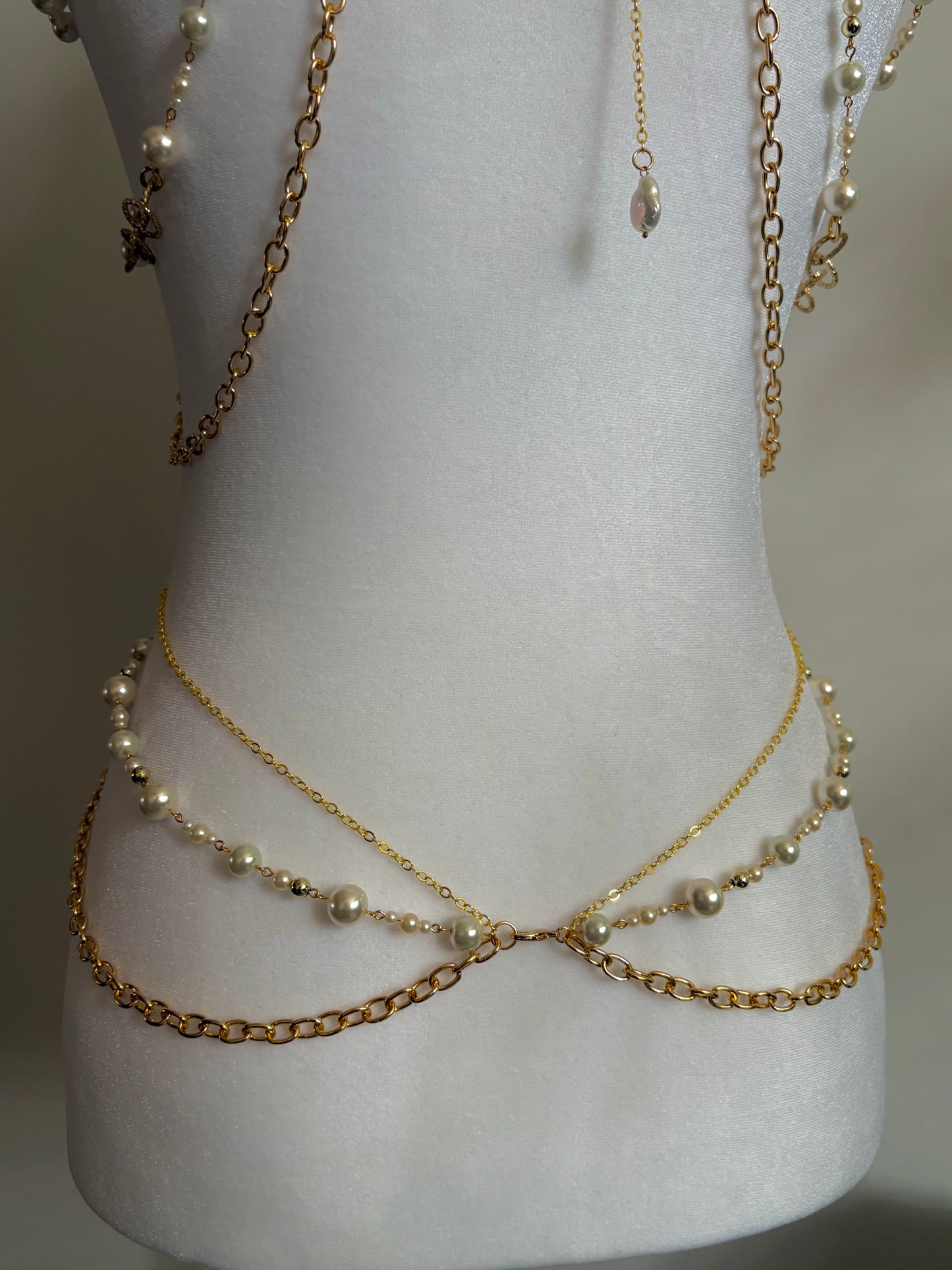 Body Jewelry Shoulder, Torso, and Waist Set with Delicate Pearl Details