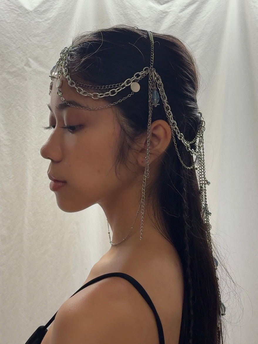 Headpiece: Silver and Blue Dainty Long Piece