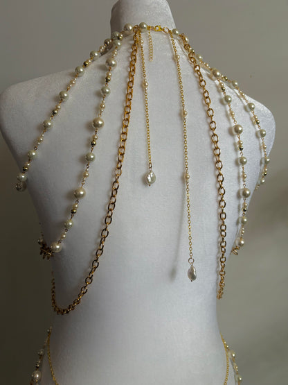Body Jewelry Shoulder, Torso, and Waist Set with Delicate Pearl Details