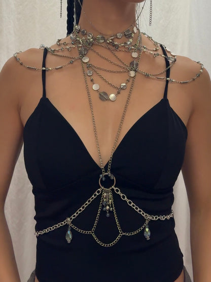 Body Jewelry Shoulder and Torso Two-Set Silver and Blue Pieces