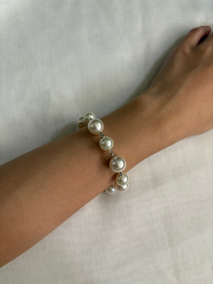 Silver Larger White Pearl Beaded Bracelet
