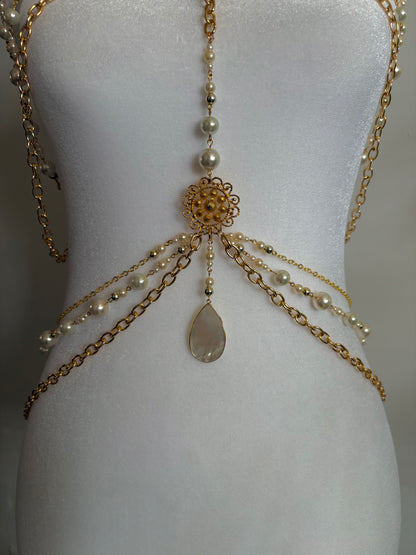 Body Jewelry Shoulder, Torso, and Waist Set with Delicate Pearl Details