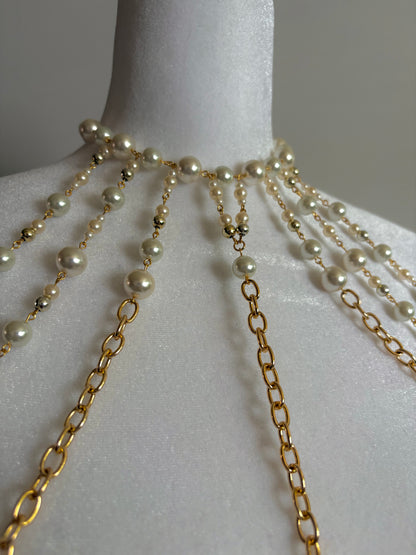 Body Jewelry Shoulder, Torso, and Waist Set with Delicate Pearl Details