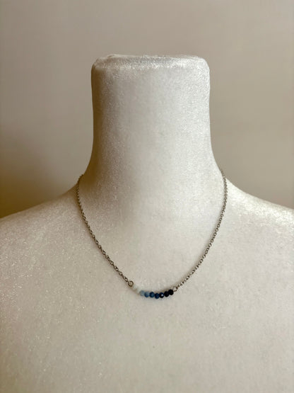 Simple Silver and Gradient Blue Glass Beaded Necklace