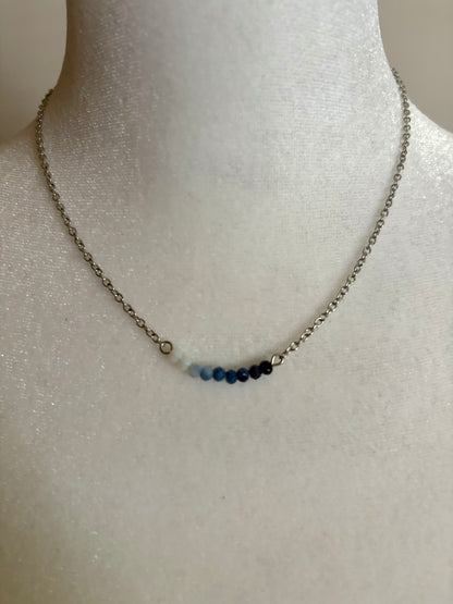 Simple Silver and Gradient Blue Glass Beaded Necklace