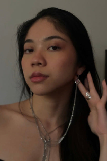 Triple Chain Silver Dangling Earrings with Pearls