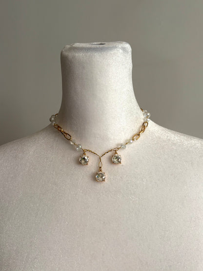 Tri-Pendant with Glass Gems Gold Necklace