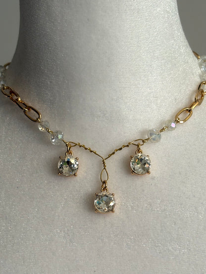 Tri-Pendant with Glass Gems Gold Necklace