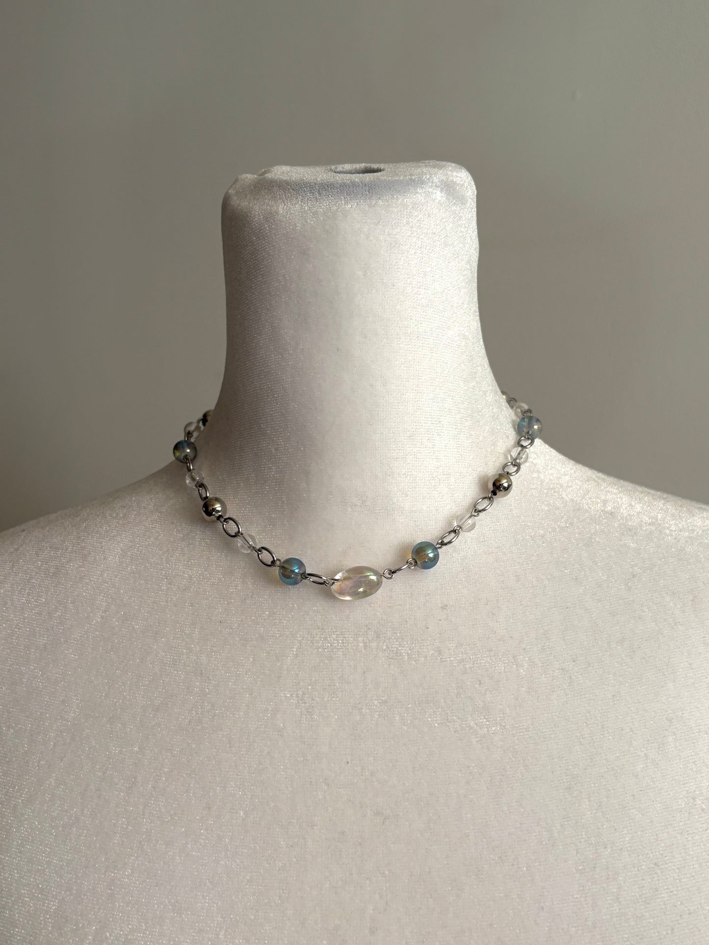 Simple Silver Crystal Glass Necklace