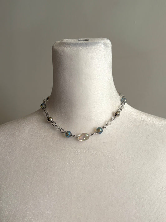 Simple Silver Crystal Glass Necklace