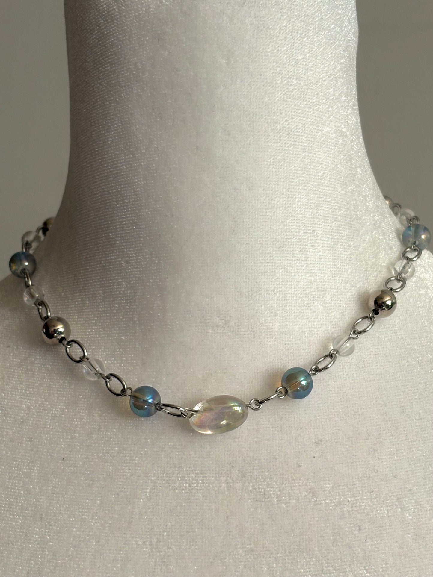 Simple Silver Crystal Glass Necklace