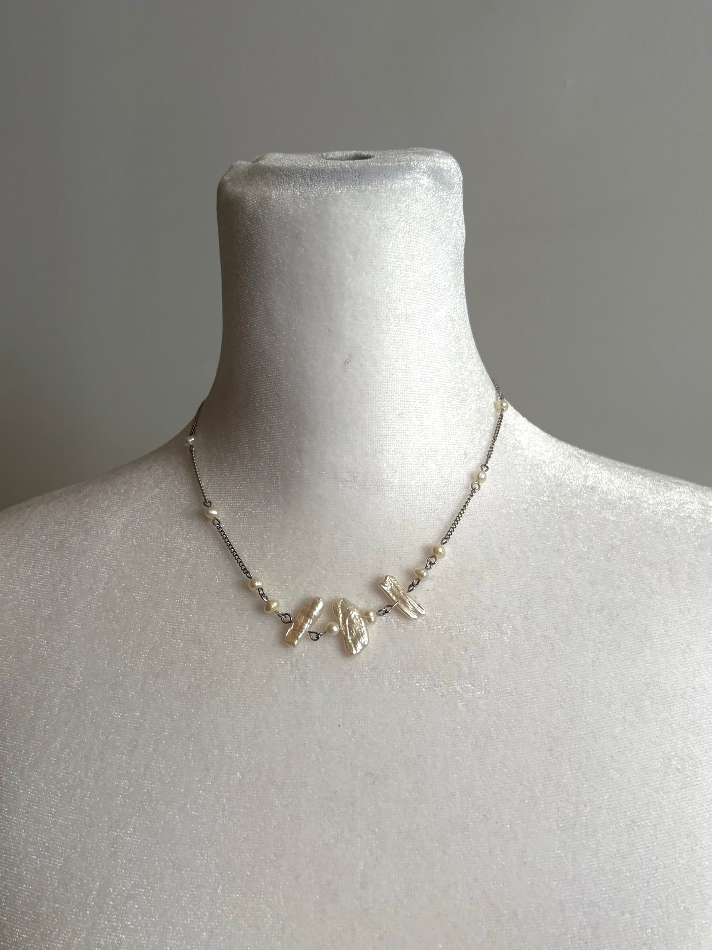 Simple and Dainty Silver Real Vintage Freshwater Pearl Necklace