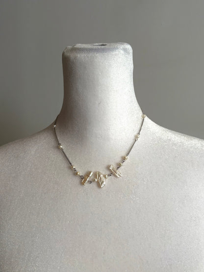 Simple and Dainty Silver Real Vintage Freshwater Pearl Necklace