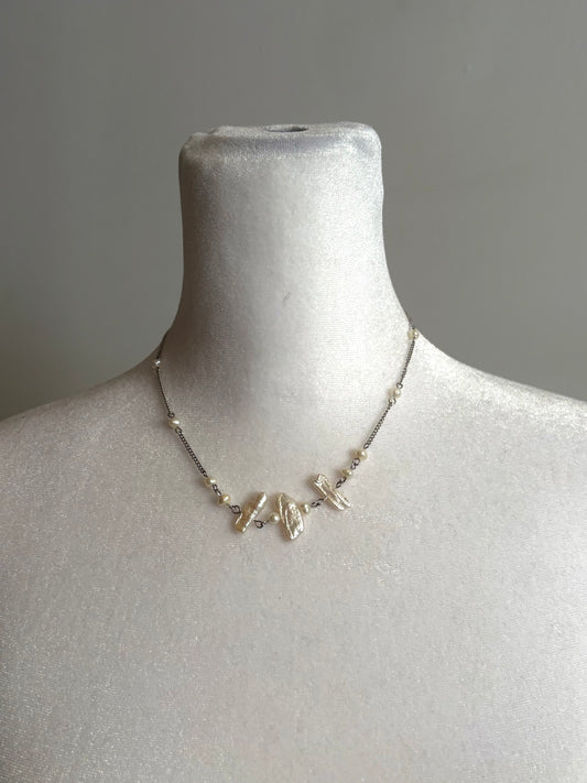 Simple and Dainty Silver Real Vintage Freshwater Pearl Necklace