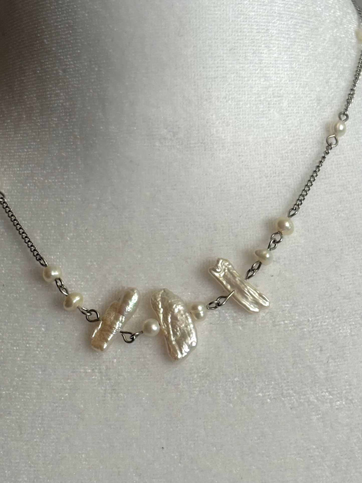 Simple and Dainty Silver Real Vintage Freshwater Pearl Necklace