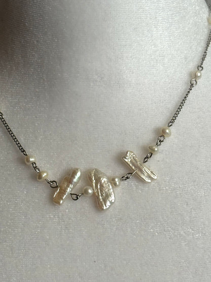 Simple and Dainty Silver Real Vintage Freshwater Pearl Necklace