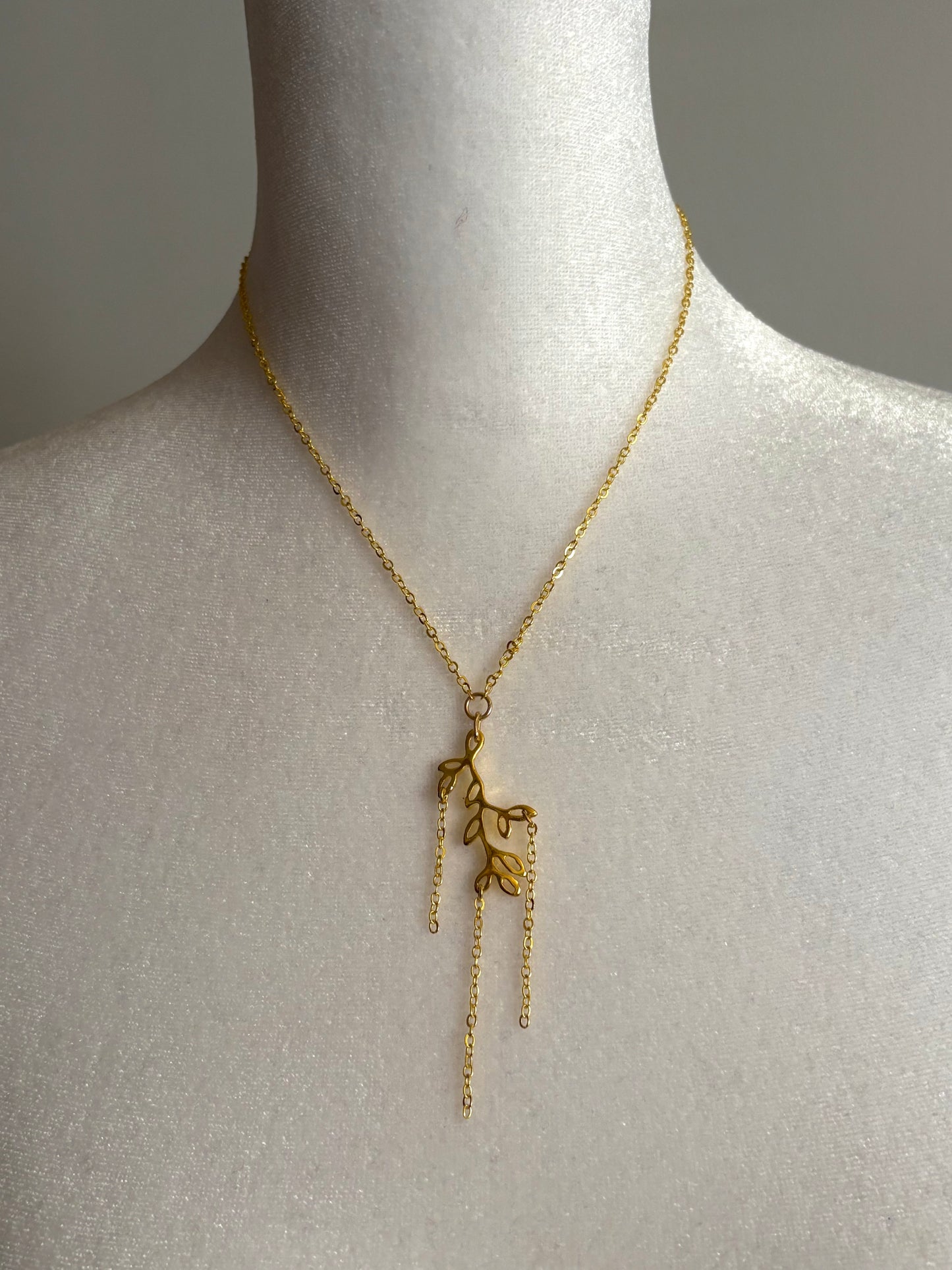 Simple Thin Chain Necklace with Tree Branch Pendant (Vertical)