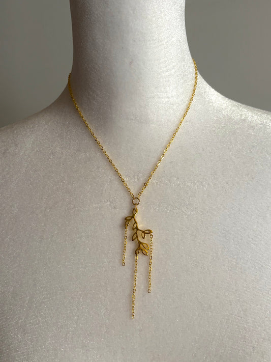 Simple Thin Chain Necklace with Tree Branch Pendant (Vertical)