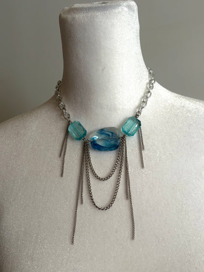 Blue Beads on Silver Chain with Dangling Details