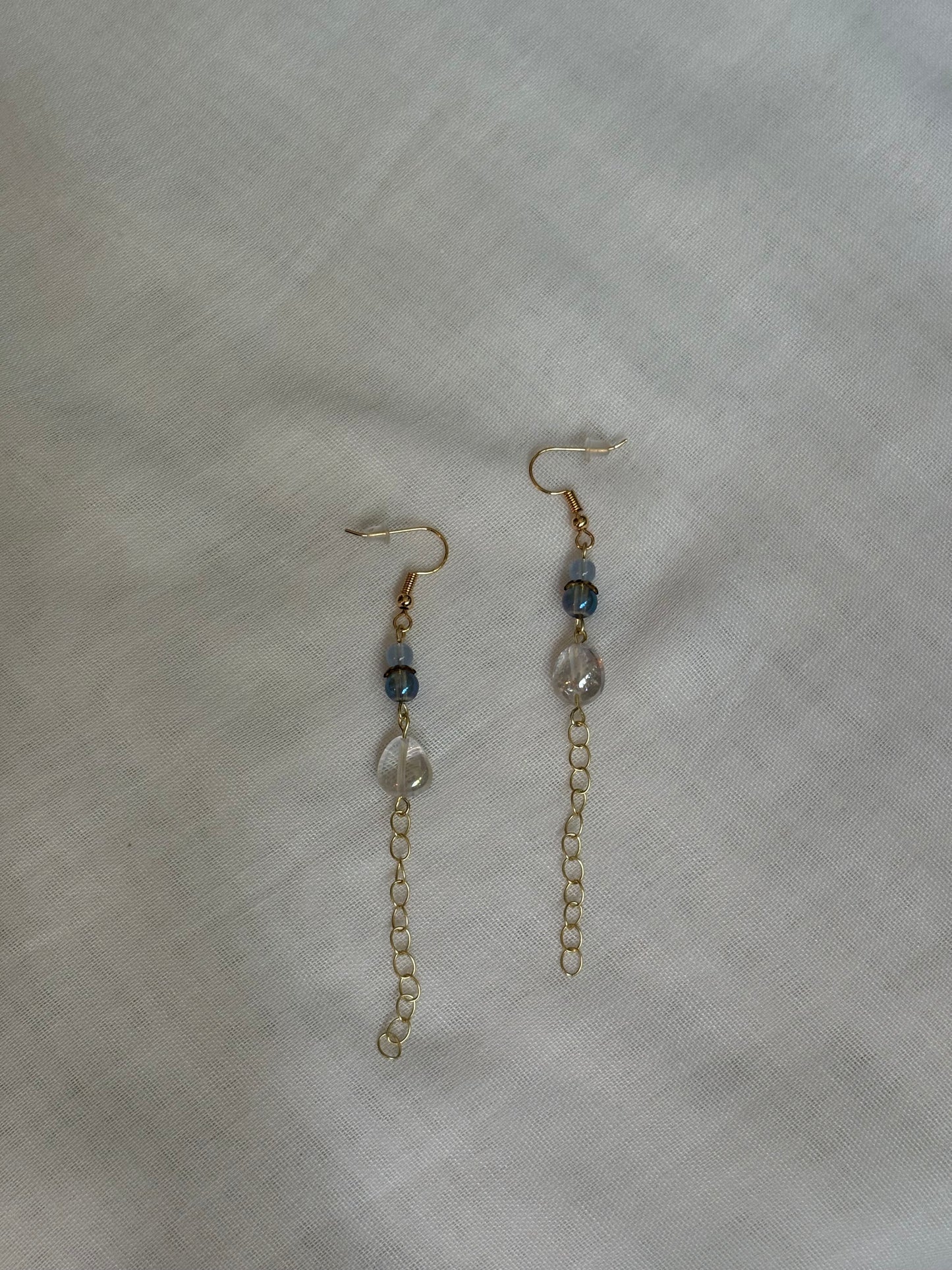 Delicate Blue and Clear Beaded Dangling Earrings