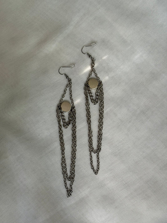 Chain Layered Silver Dangling Earrings