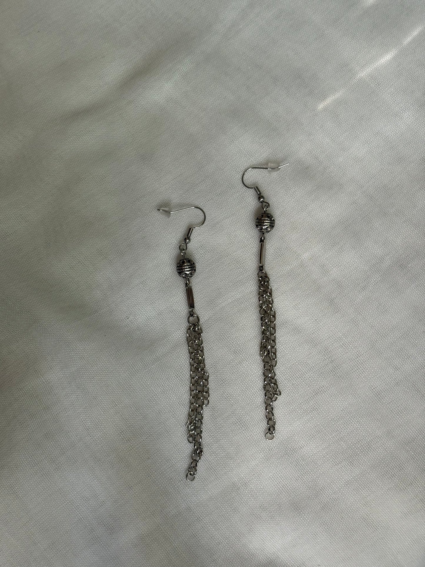 Simple Dangling Silver Earrings with Vintage Beads