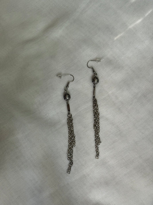 Simple Dangling Silver Earrings with Vintage Beads