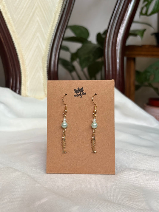 Golden Fish and Blue Bead Earrings