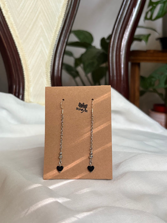Simple Black Heart Dangling Earrings