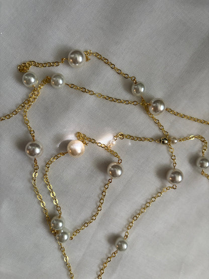 No Clasp Long Pearl Gold Chain for Wrapping