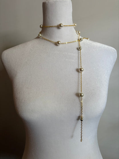 No Clasp Long Pearl Gold Chain for Wrapping